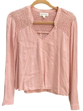 cloth & stone pale blush smocked long sleeve v-neck Tencel blouse size small